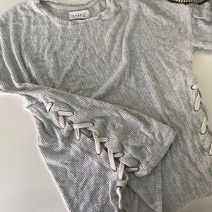 NWOT Grey Lace Up Pullover Sweater